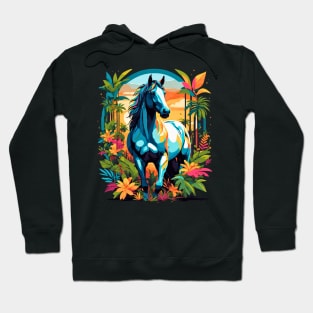 Horse in surreal fantasy forest sunset retro poster design Hoodie